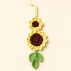 Double Sunflower handmade crochet flower bookmark, studio photo
