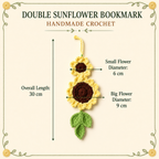 Double Sunflower crochet bookmark size guide, 30 cm total length