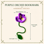 Purple Orchid crochet bookmark size guide, 30 cm total length