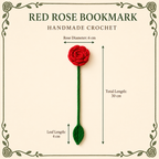 Red Rose crochet bookmark size guide, 30 cm total length