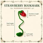 Strawberry crochet bookmark size guide, 30 cm total length