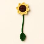 Sunflower handmade crochet flower bookmark, studio photo