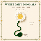 White Daisy crochet bookmark size guide, 30 cm total length