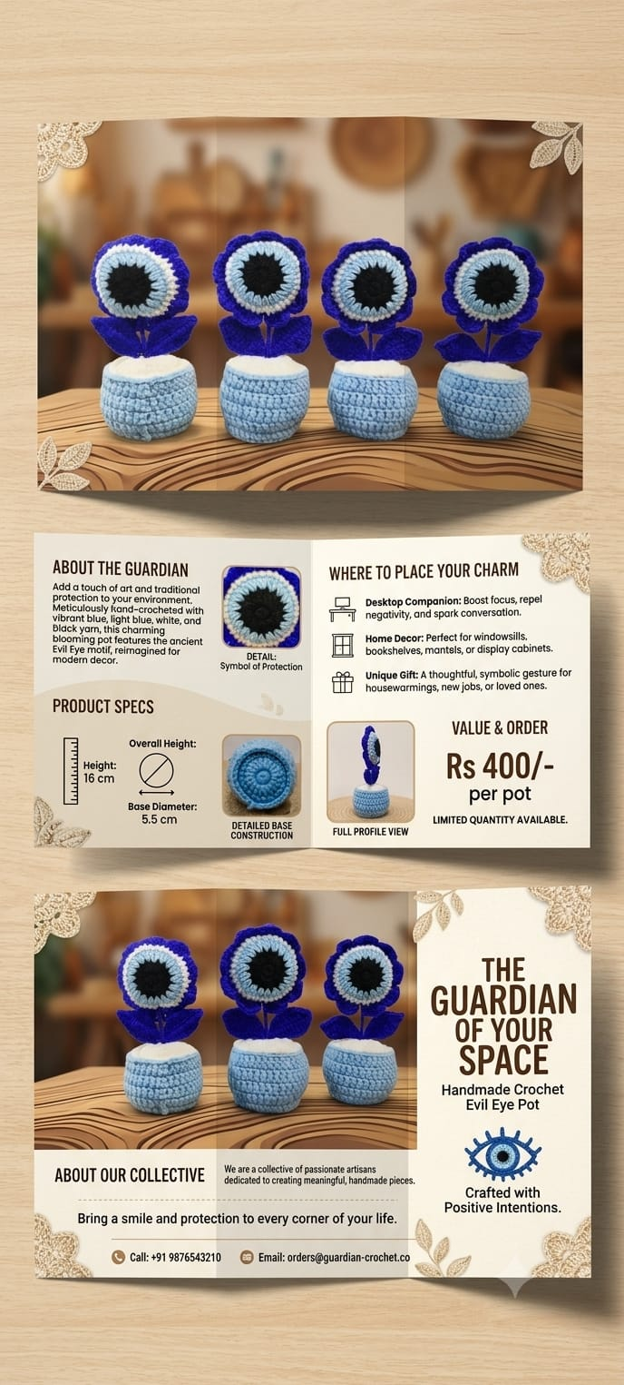 Crochet evil eye pot product features, measurements and price
