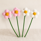 Crochet puff flower set of four with two pink and two white flowers