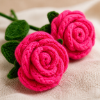 Close-up of handmade crochet rose petals