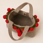 Interior view and magnetic closure of the crochet rose tote bag