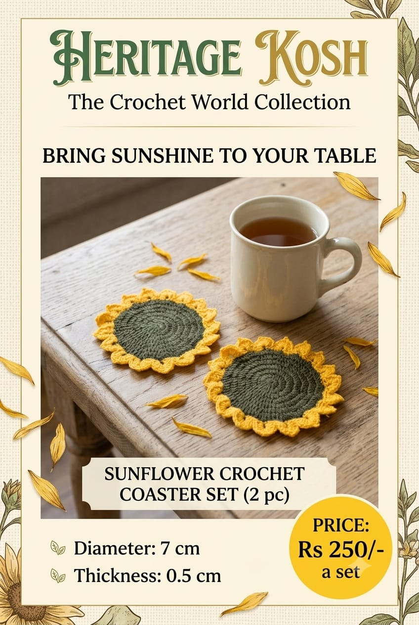 Crochet sunflower coaster set product size and price information