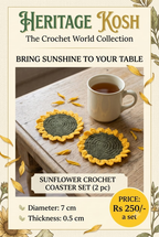 Crochet sunflower coaster set product size and price information