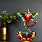 Painted Ganesh Tealight Holder – Red/Green