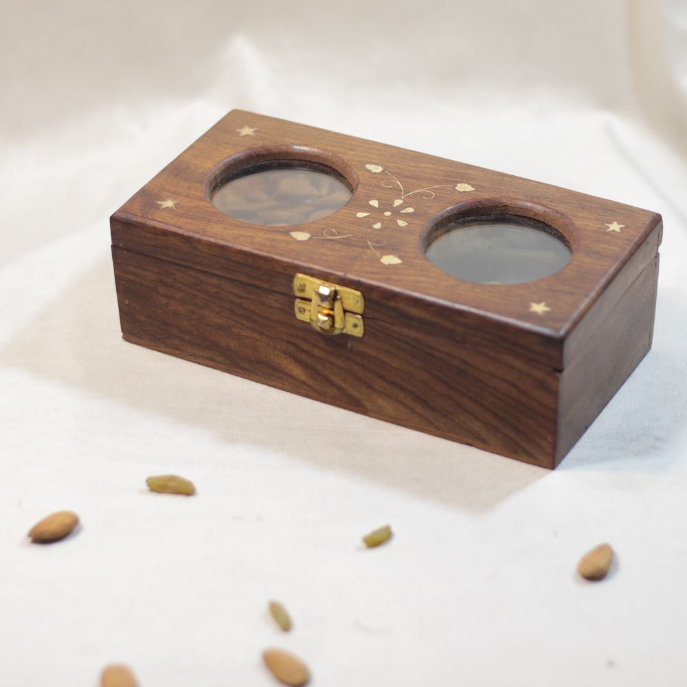 Wooden Dryfruit Box – 2 Bowl, 8x4