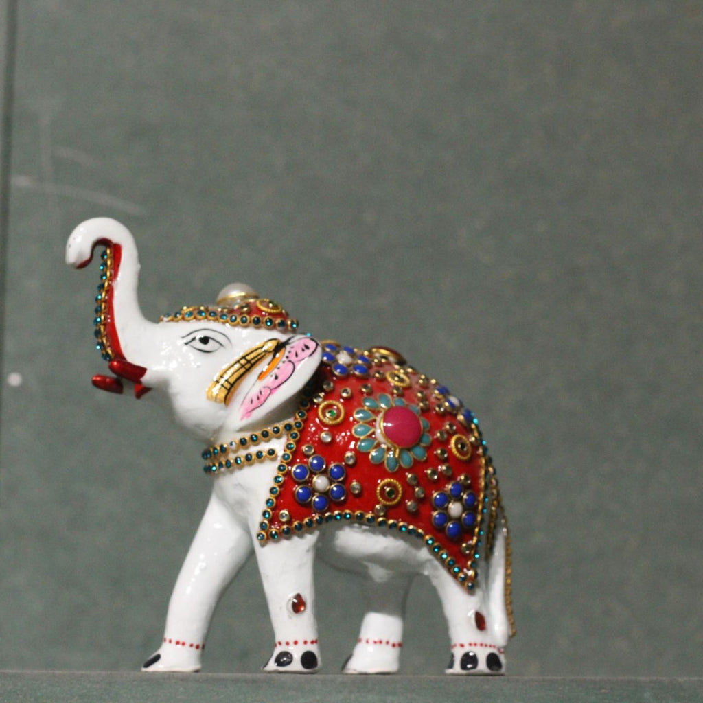 White Meenakari Jewelled Elephant – 4 inch — view 3