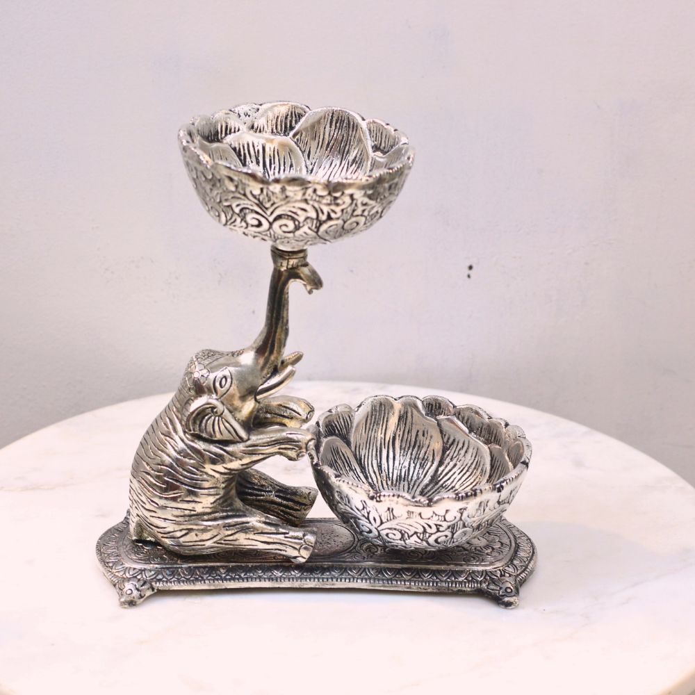 Elephant Twin Bowl Stand – Silver Finish — view 2
