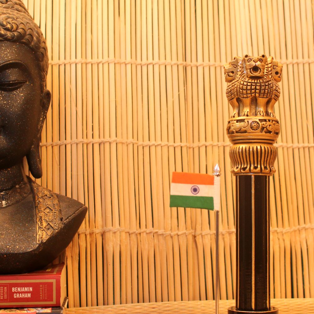 Wooden Ashok Pillar with Flag – 10 inch — view 3