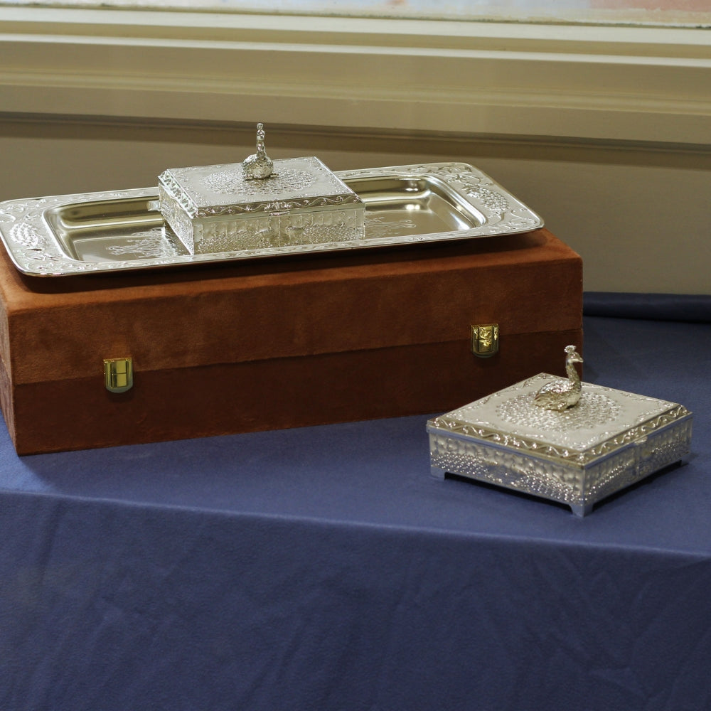 Square Peacock Bowl Set with Tray – Boxed