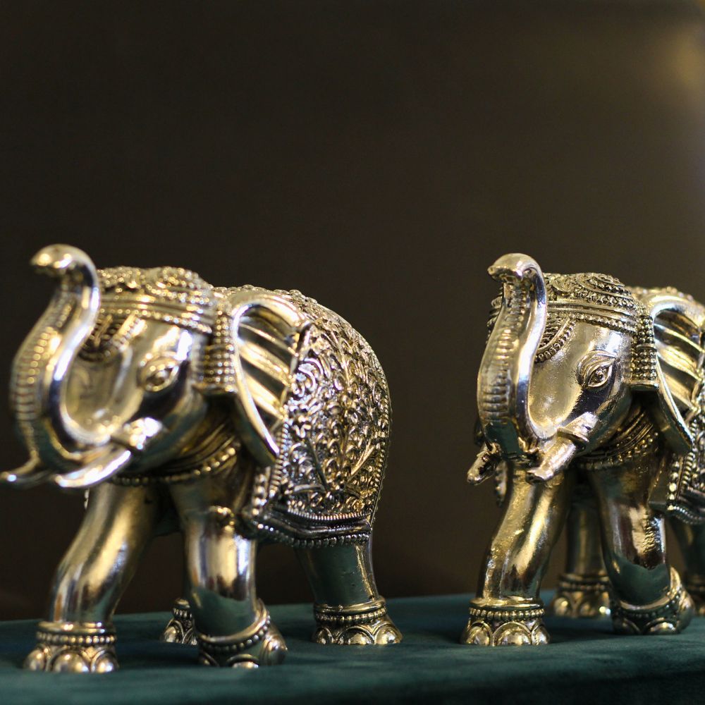 Silver-Clad Elephant Pair – 6 inch