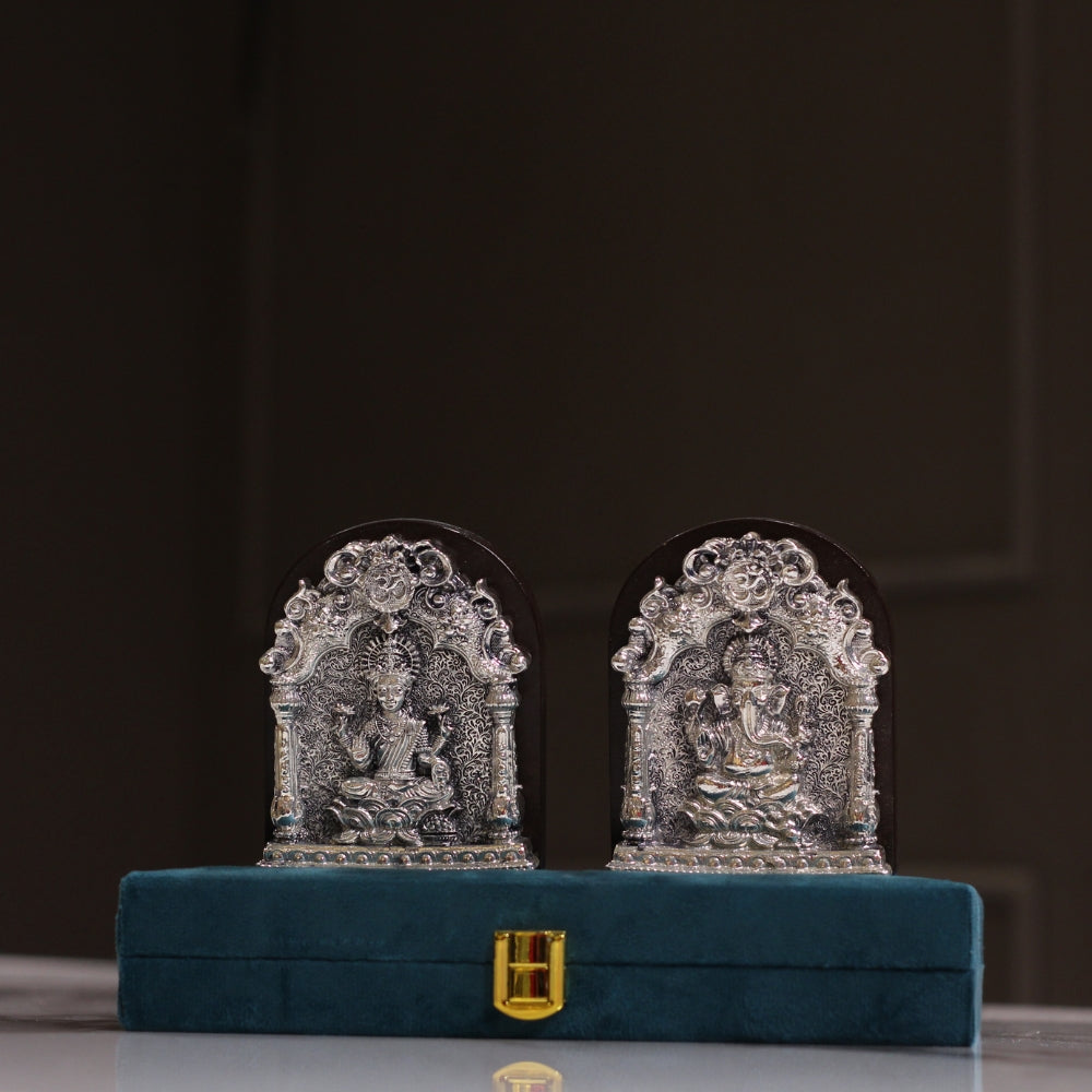 Laxmi Ganesh Hanging Plaques – Silver Finish, Boxed