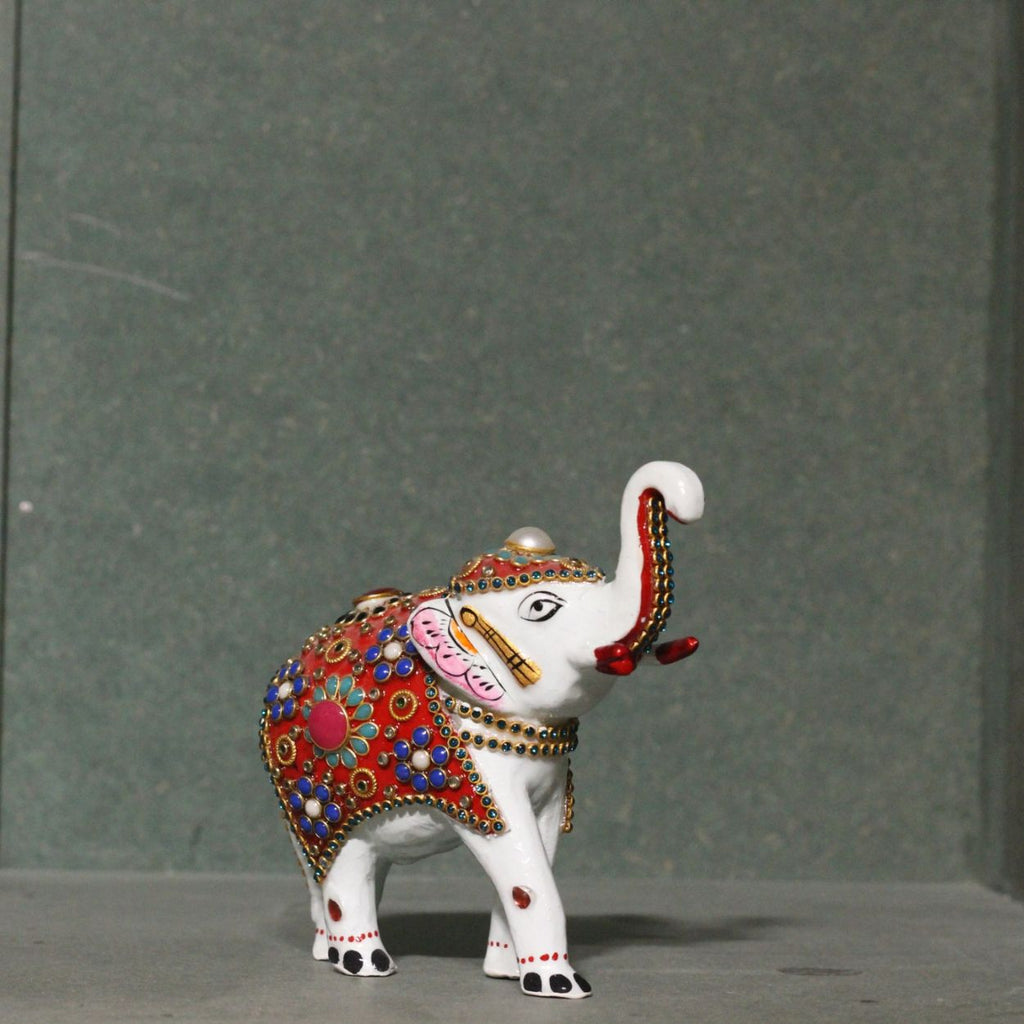 White Meenakari Jewelled Elephant – 4 inch — view 5