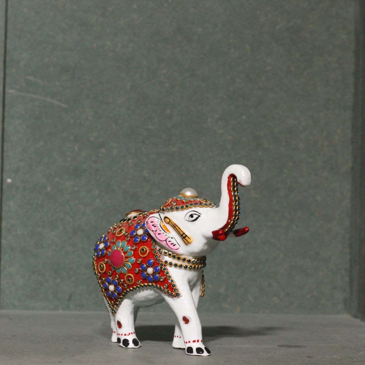 White Meenakari Jewelled Elephant – 4 inch — view 5