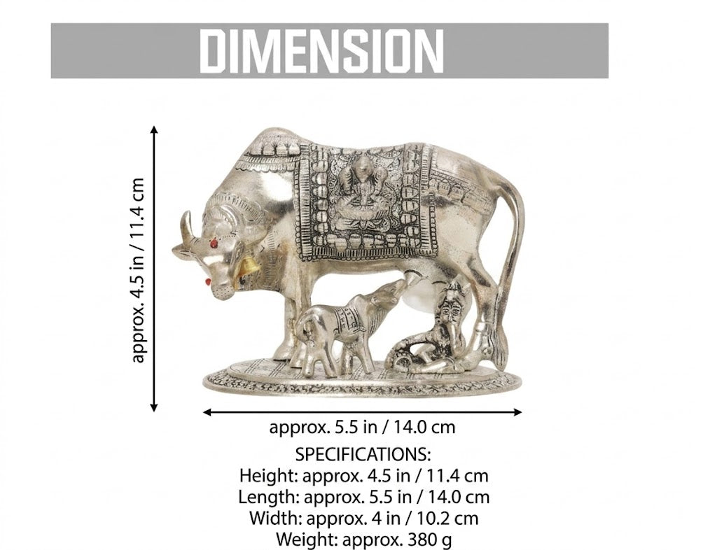 Krishna with Cow Plaque – Silver Finish