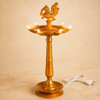 Divine Peacock Electric Diya with eight illuminated lights