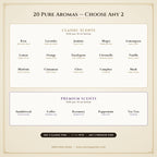 Heritage Kosh aroma oil scent menu – 20 pure aromas, Classic and Premium