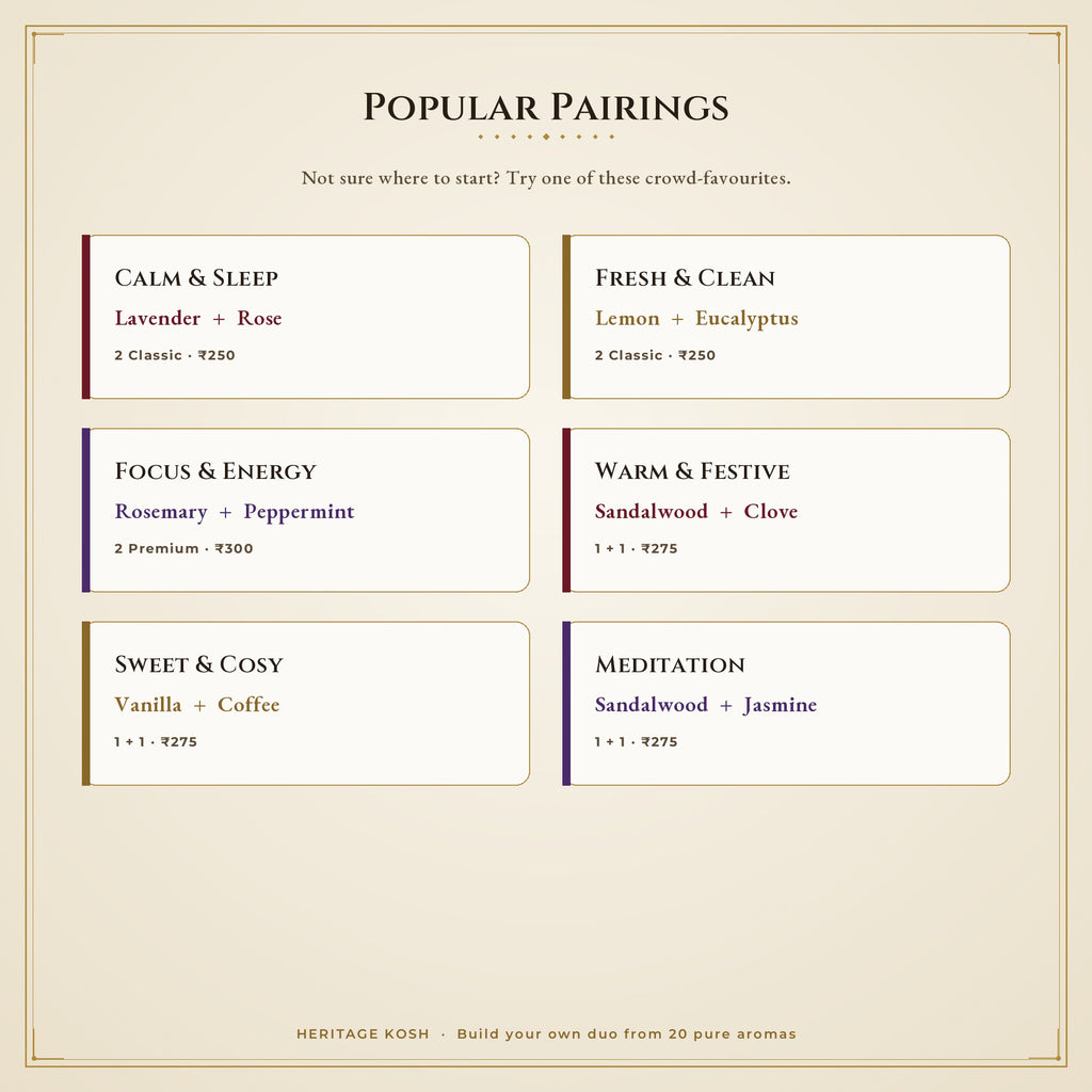 Popular aroma oil pairings for the Build Your Own Duo