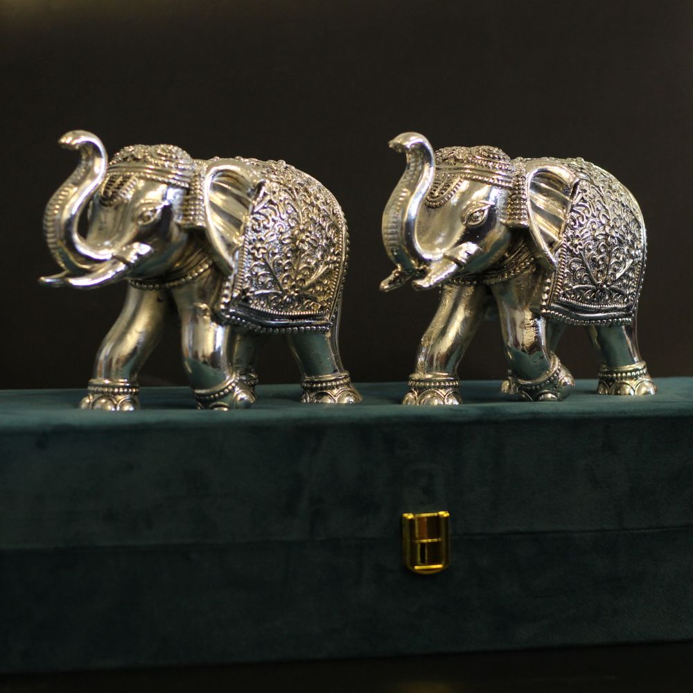 Silver-Clad Elephant Pair – 6 inch