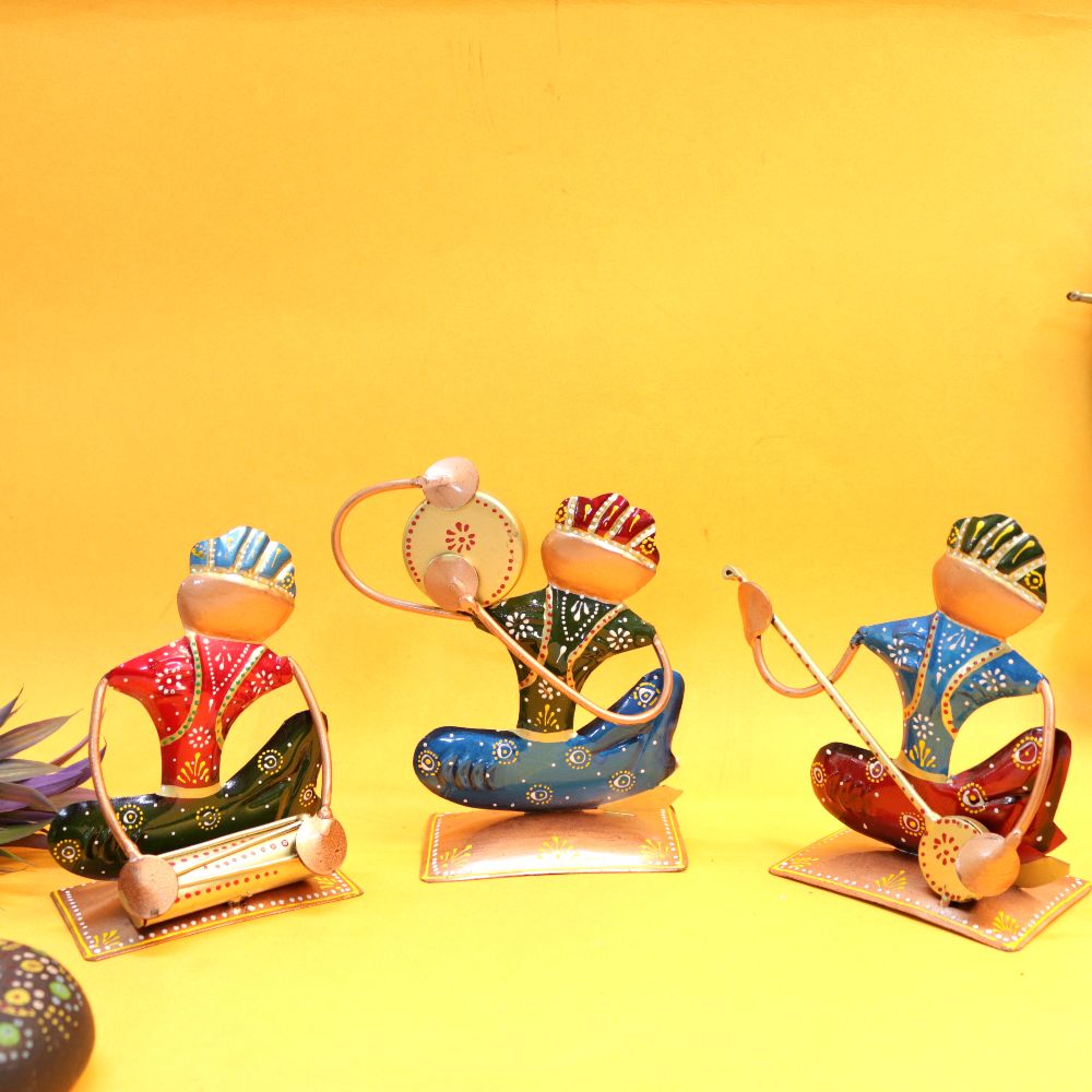 Mini Painted Musicians on Stands – Set of 3 — Bright multicolour hand-painting