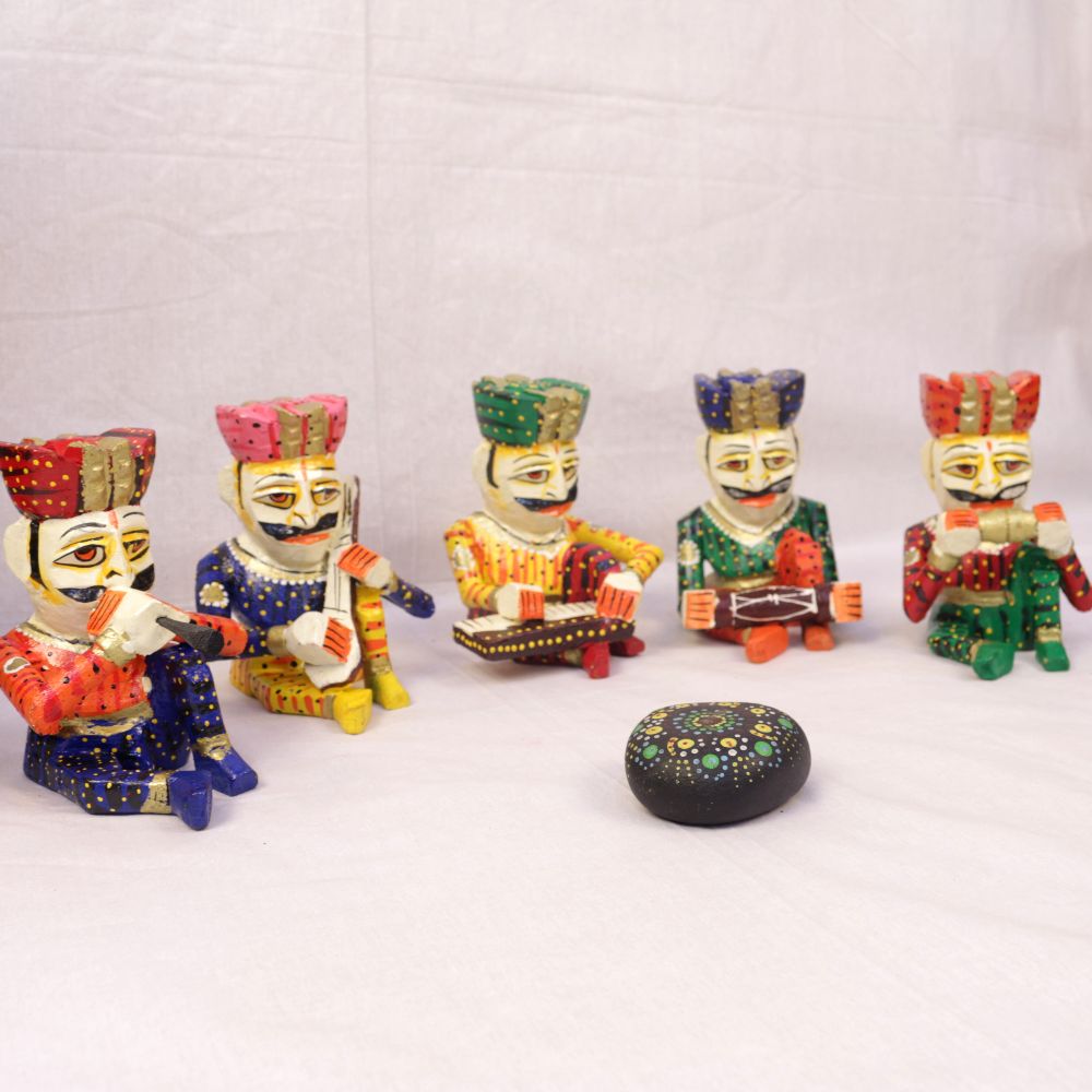 Wooden Musician Set of 5 – 4 inch — Bright hand-painted colour on turned wood