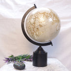 White Desk Globe on Iron Stand – 16 inch — Ivory white sphere on a slim dark stand