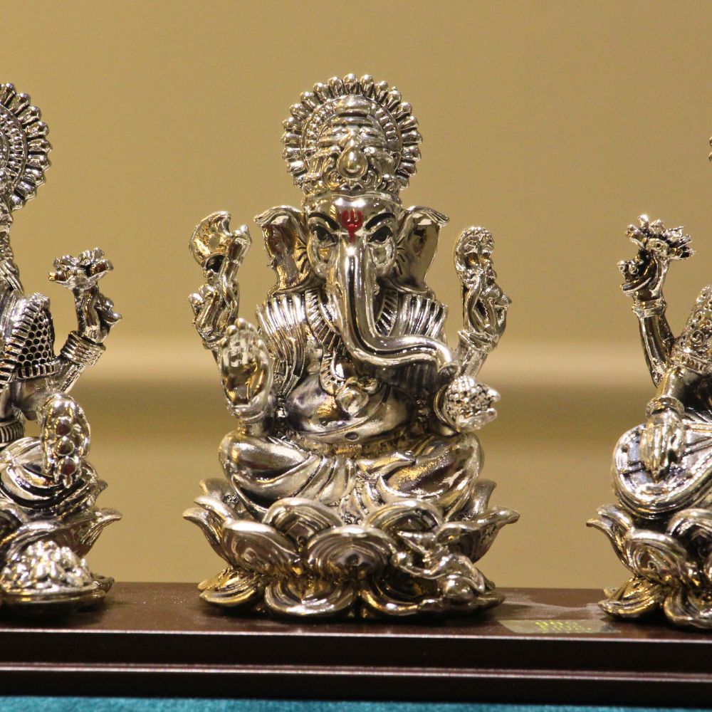 Laxmi Ganesh Saraswati Idol Set – Silver Finish, Boxed — view 5