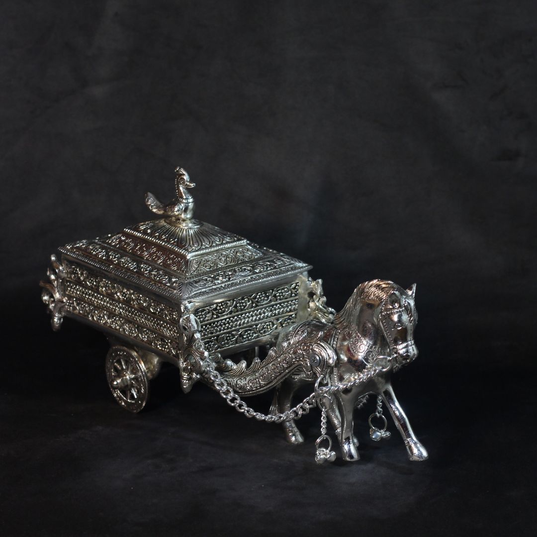 Silver-Finish Horse Cart Showpiece — view 2