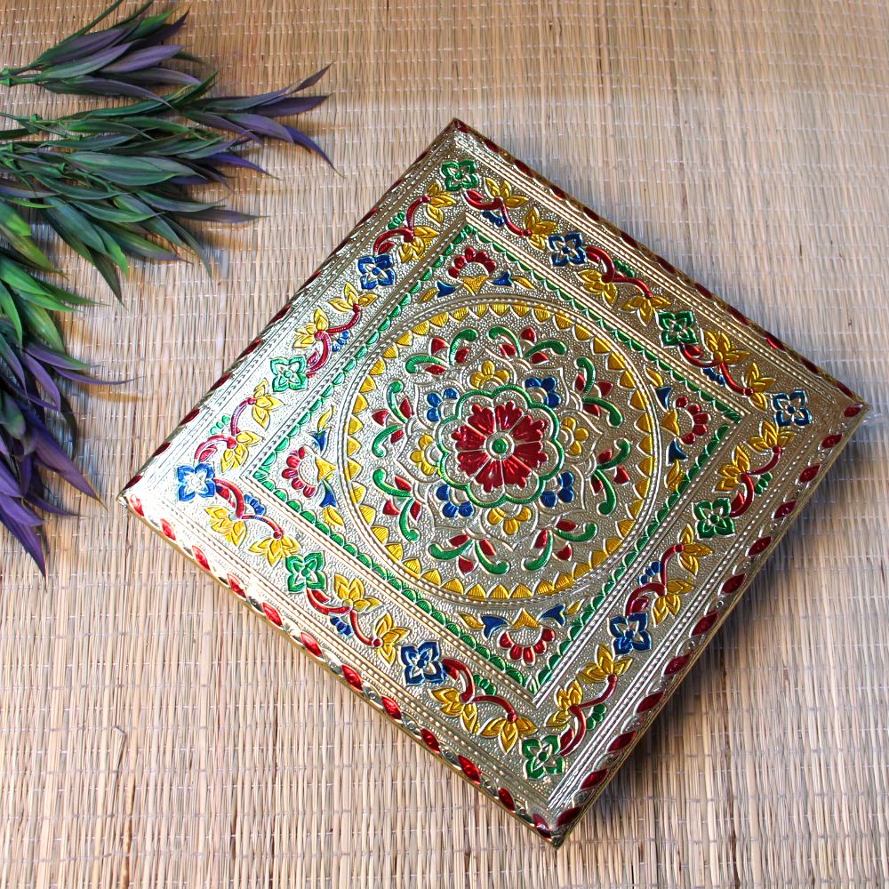 Meenakari-Painted Chowki – 10x10 inch