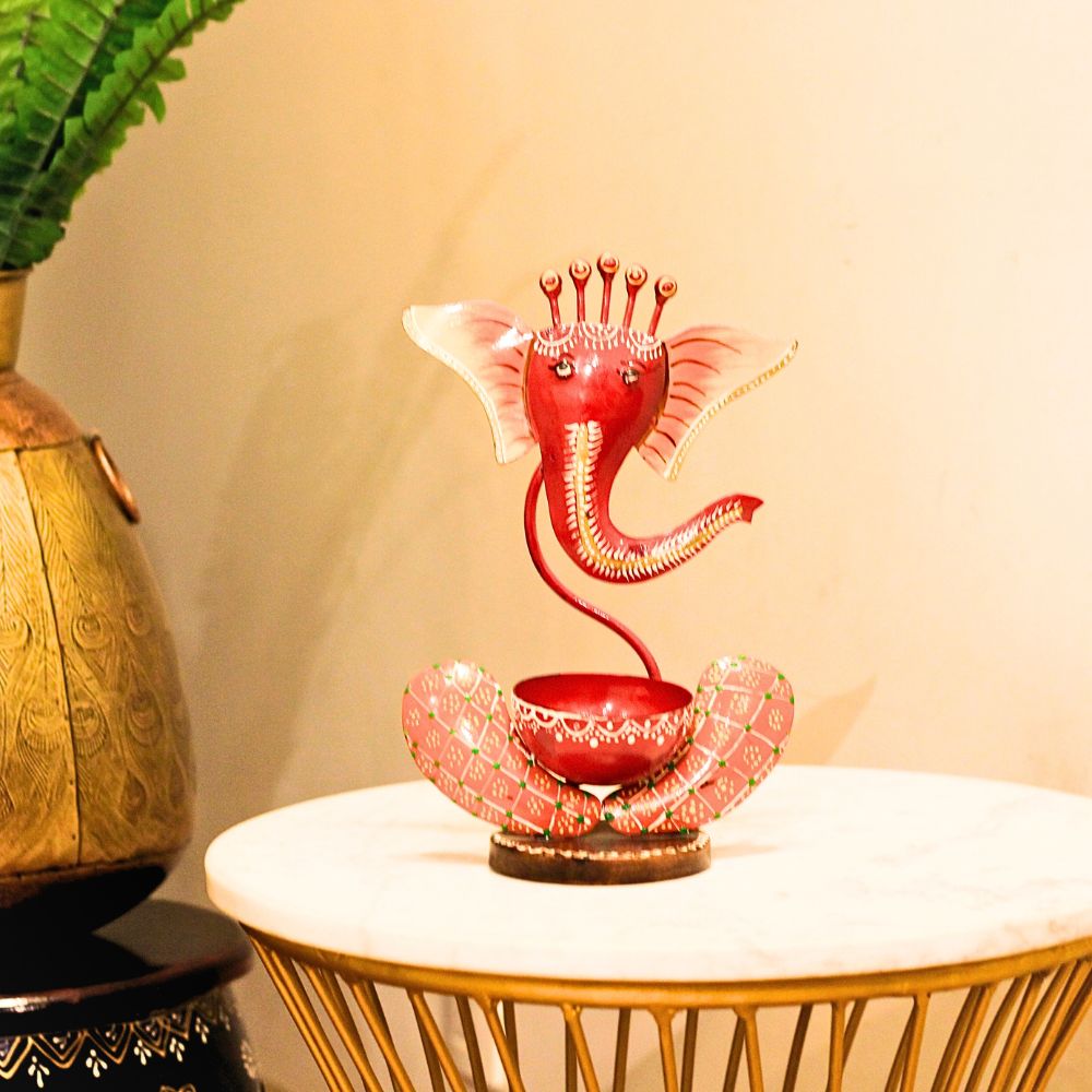 Painted Ganesha Tealight Holder – Red — view 5