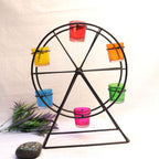 Ferris Wheel Tealight Stand with Coloured Glass — Black iron frame with six coloured glass cups