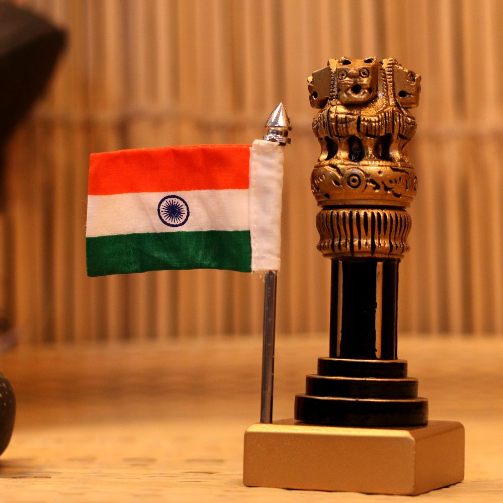 Wooden Ashok Pillar with Flag – 8 inch — view 4