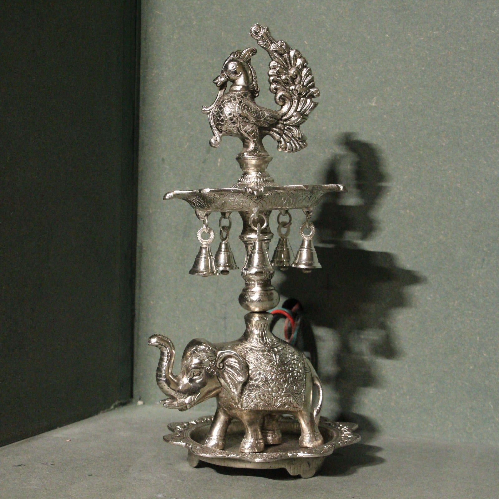 Elephant Samai Oil Lamp – 16 inch — Oxidised silver tone