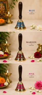 Hand-Painted Pooja Bell with Wooden Handle – Traditional Decorative Temple Bell