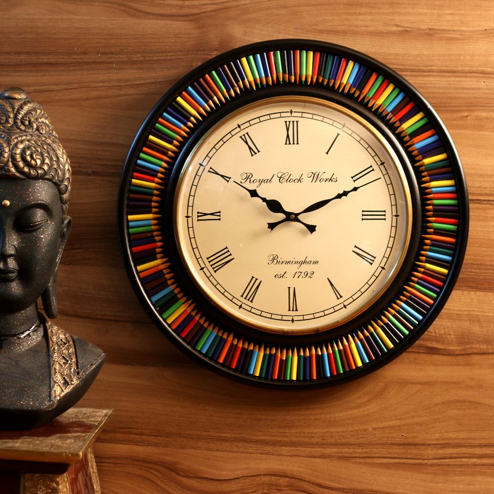 Multicolour Pencil Wall Clock – 18 inch — Multicolour rim with a cream dial