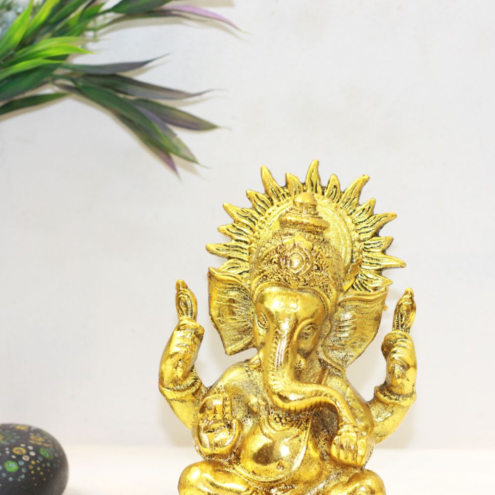 Seated Ganesha Idol – Gold Finish, 5 inch — view 4