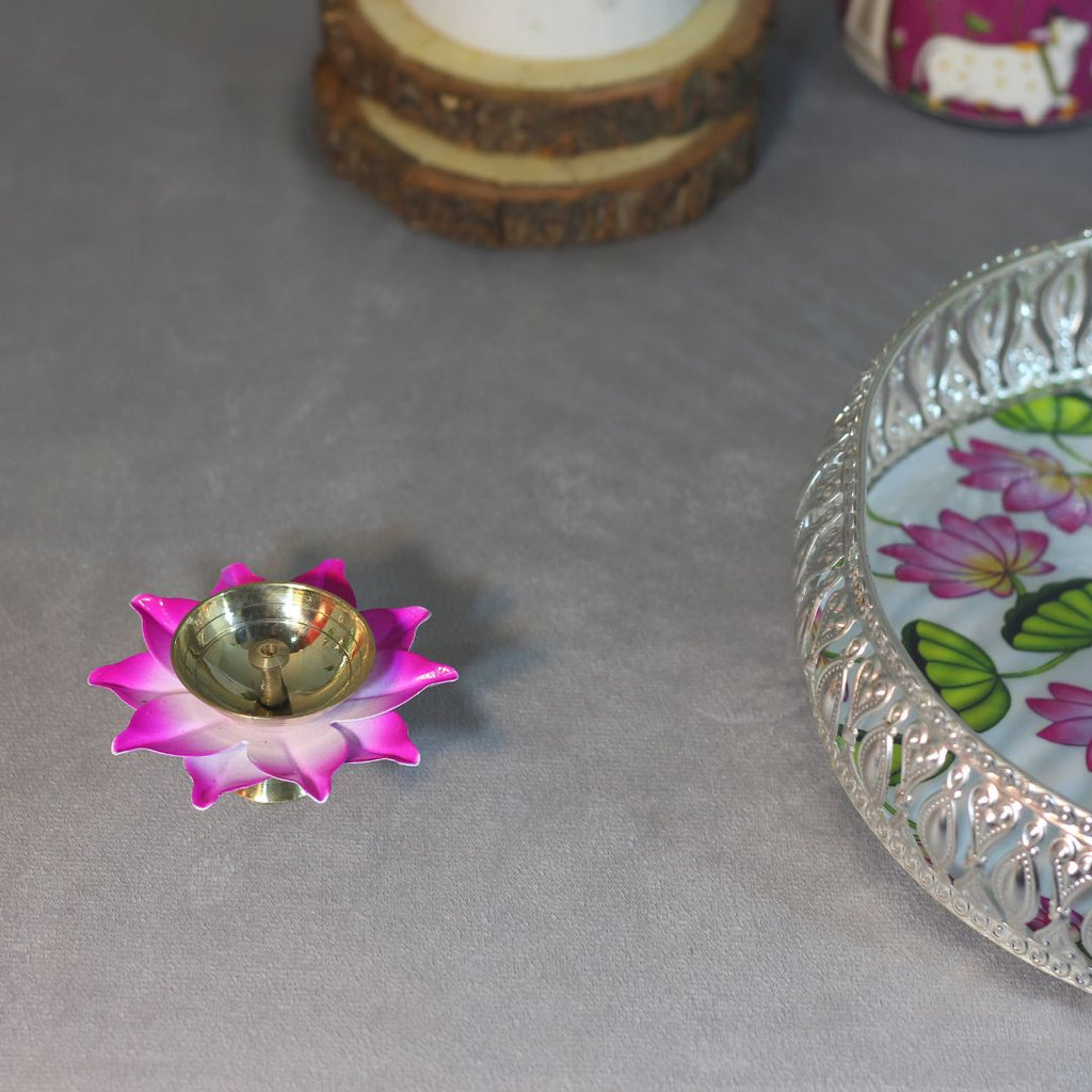 Iron Jali Basket with Meenakari Bowl and Diya