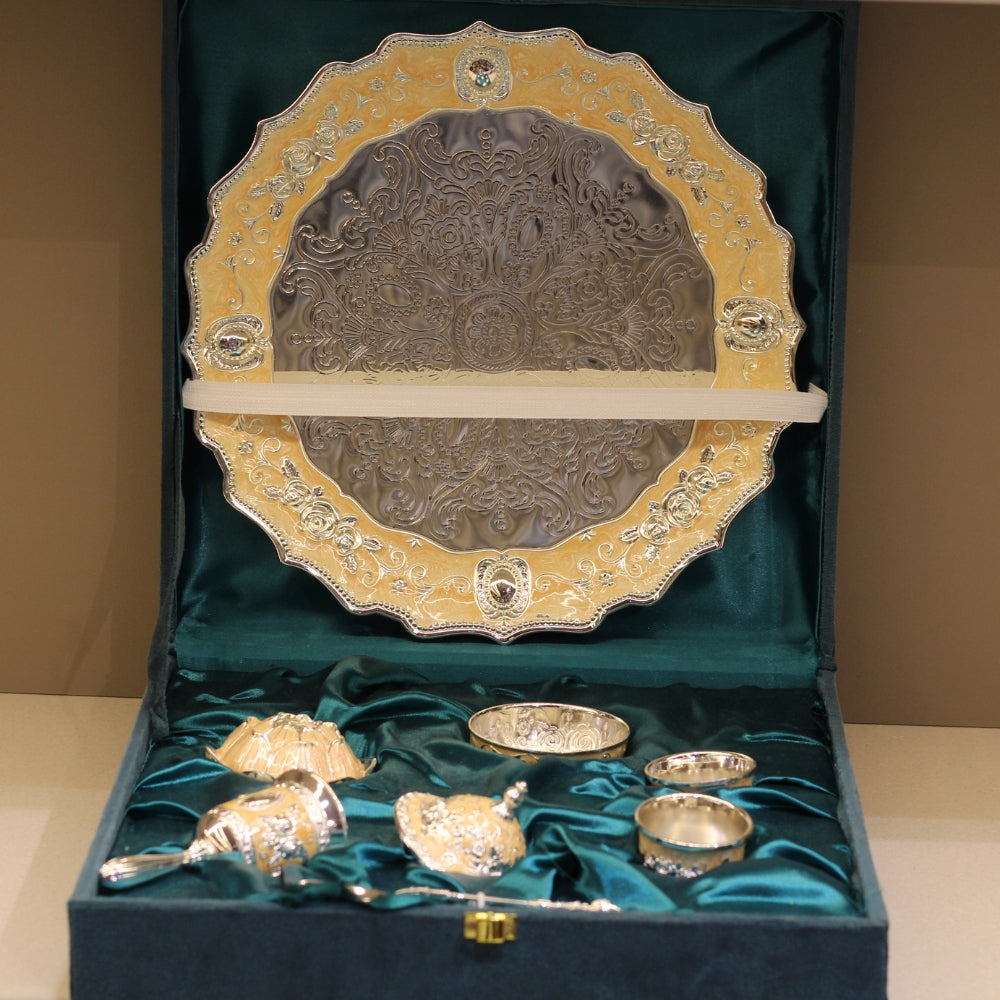 German Silver Pooja Thali Set – 7 Pieces with Gift Box — view 6