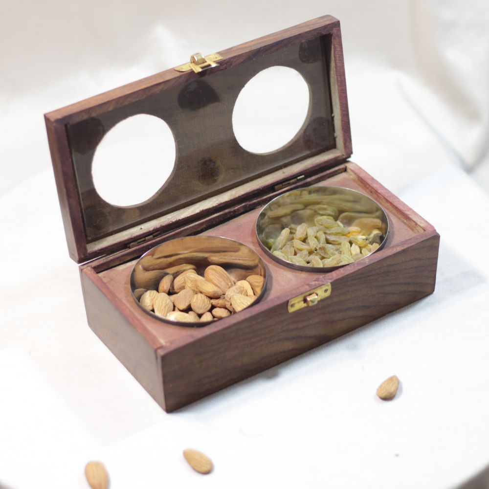 Wooden Dryfruit Box – 2 Bowl, 8x4