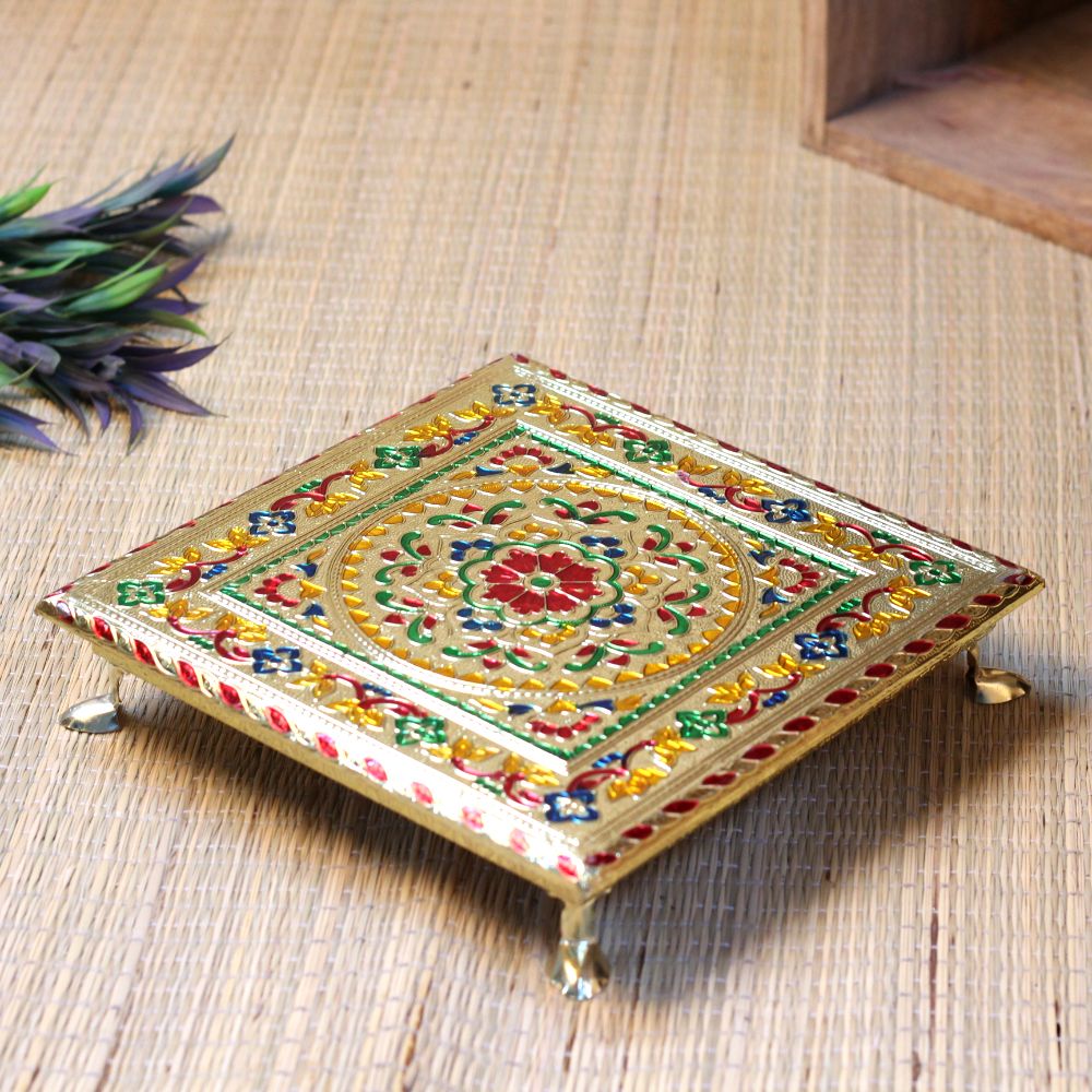 Meenakari-Painted Chowki – 10x10 inch