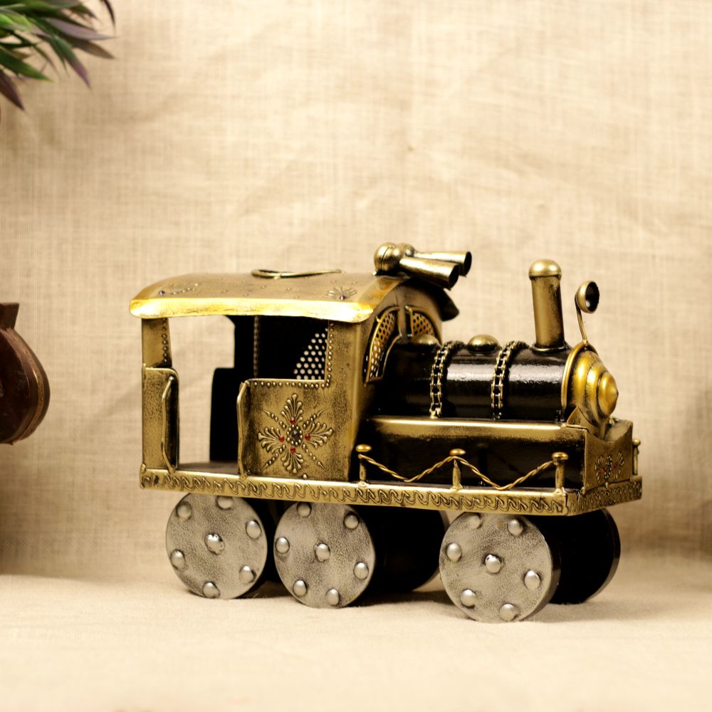 Painted Iron Steam Engine — Antique brass and black with stud detailing