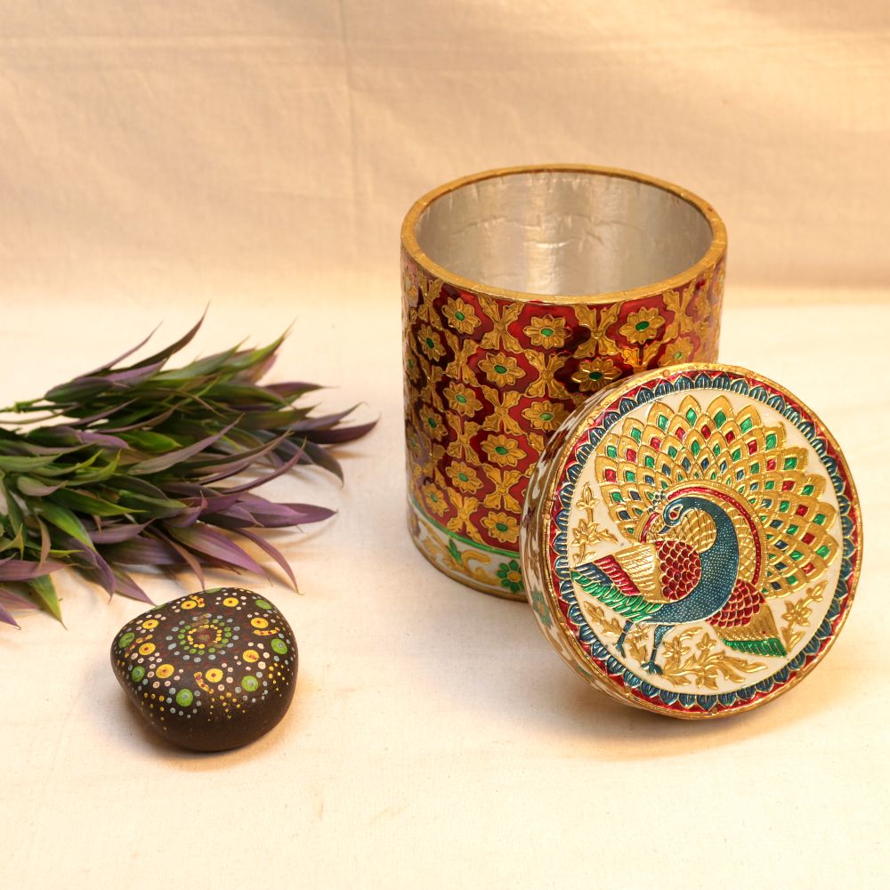 Meenakari Painted Wooden Jar – Medium — view 2