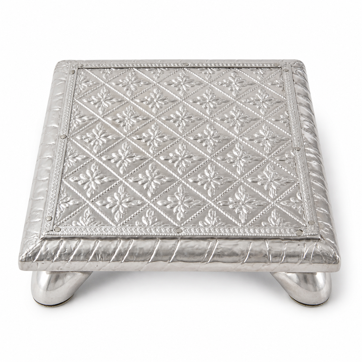 Silver-Foil Wooden Chowki – 4x4 inch