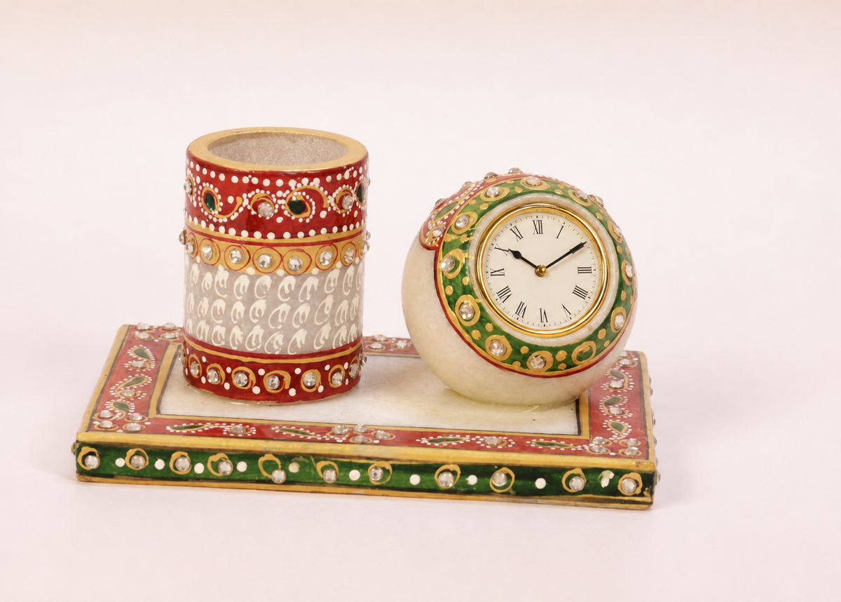Marble Pen Stand with Clock