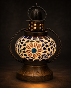 Round Mosaic Lantern on Wooden Base – Small
